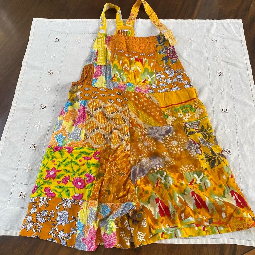 Boho Hippie Earthy Granola Festival Whimsy Orange Multicolored Patchwork Overall